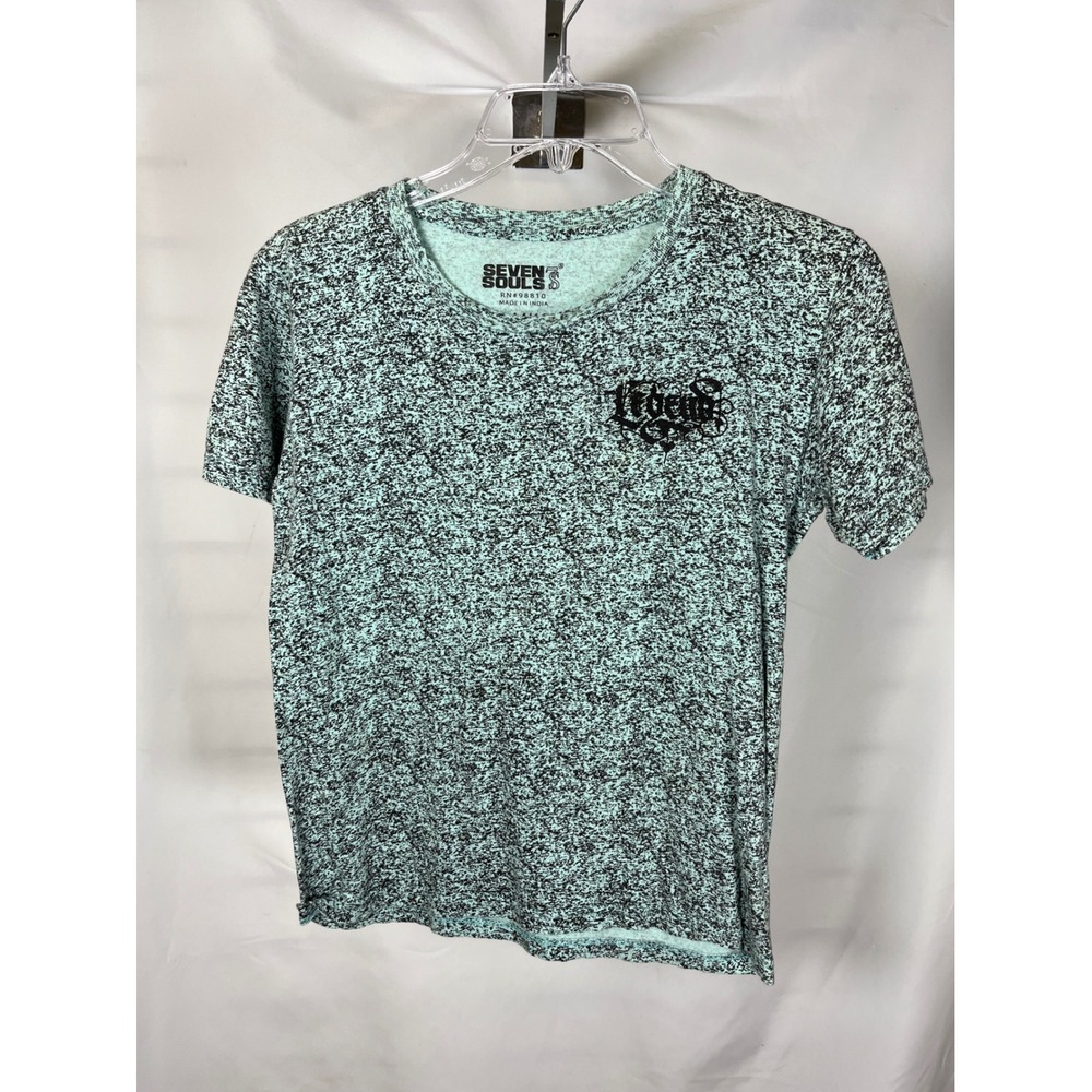 Seven Souls Boys Legend Graphic T-Shirt Mint Green Black Space‎ Dye Size L 14/16
